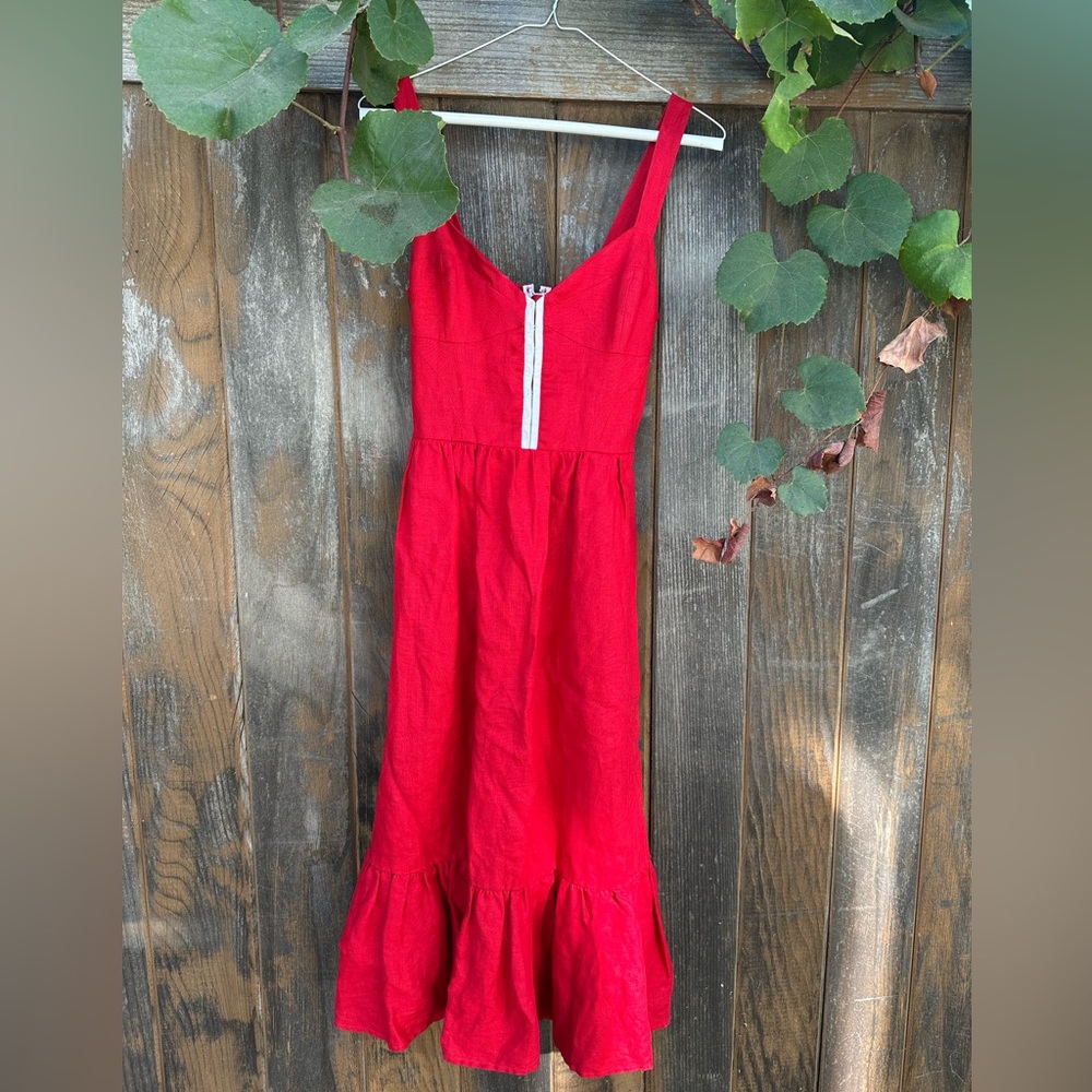Reformation red linen midi dress